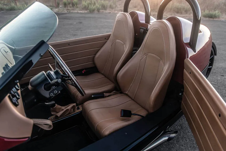 Carmel tan contrast-stitched seats from above